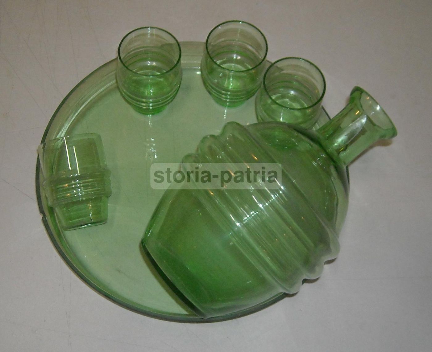 Servizio Da Liquore In Vetro Verde Anni '30 Murano Con Vassoio