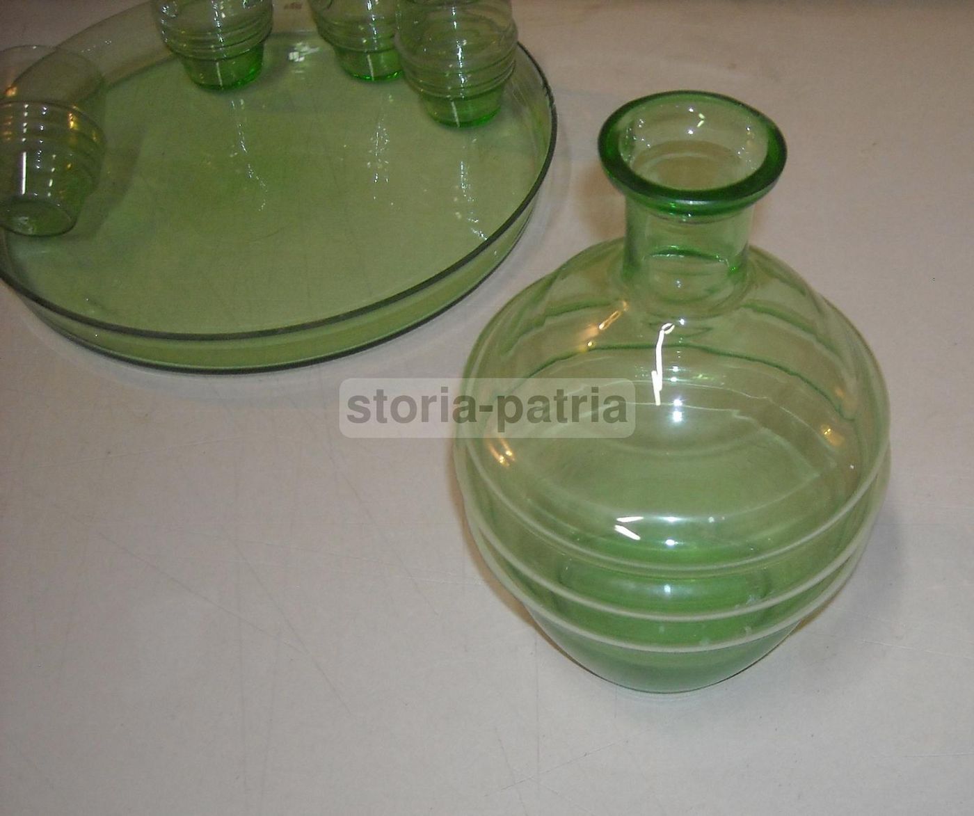 Servizio Da Liquore In Vetro Verde Anni '30 Murano Con Vassoio