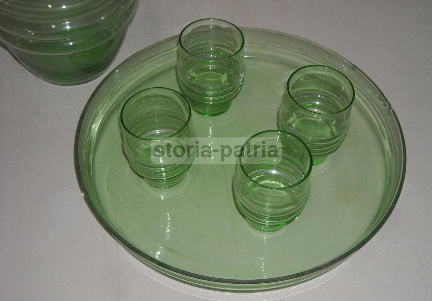 Servizio Da Liquore In Vetro Verde Anni '30 Murano Con Vassoio