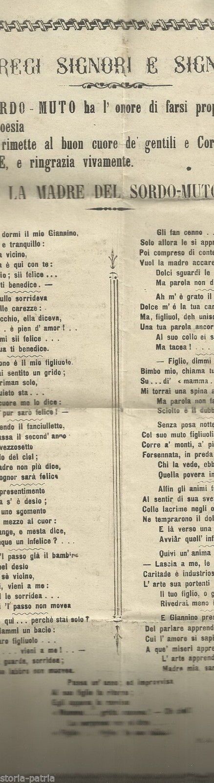 Foglio Volante La Madre Del Sordo Muto, Fine XIX Inizio XX Secolo