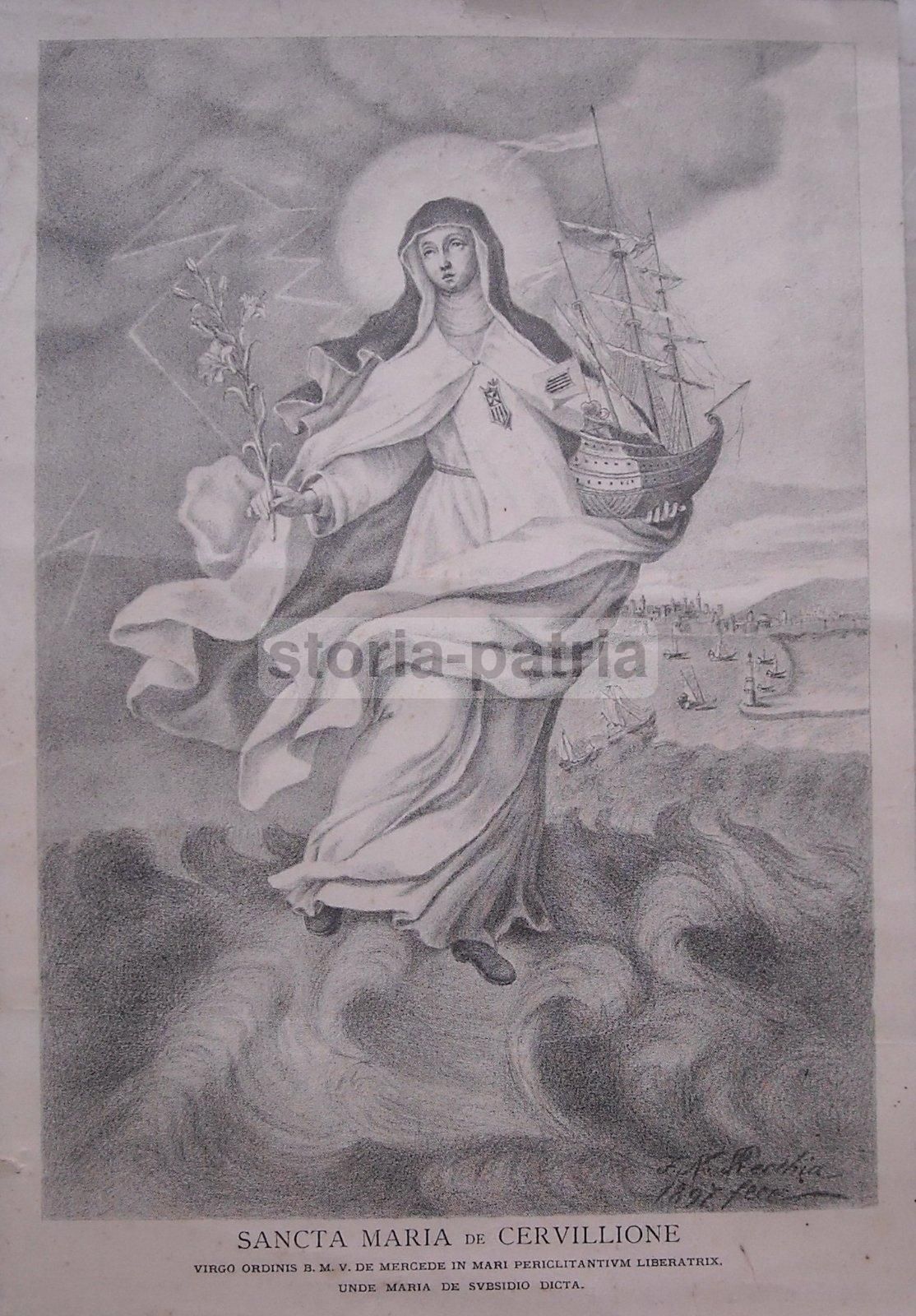 Santa Maria De Cervillione, Barcellona, Navigazione   Stampa Litografica, 1897