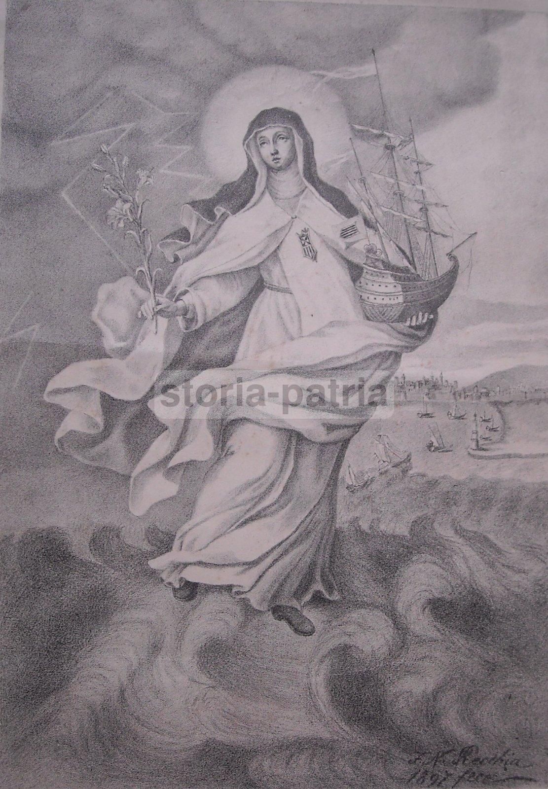 Santa Maria De Cervillione, Barcellona, Navigazione   Stampa Litografica, 1897