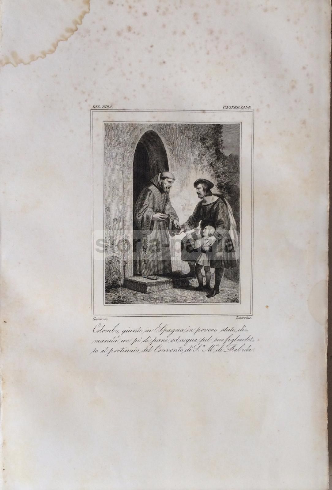 Incisione Cristoforo Colombo, Convento Santa Maria Di Rabida, 1840