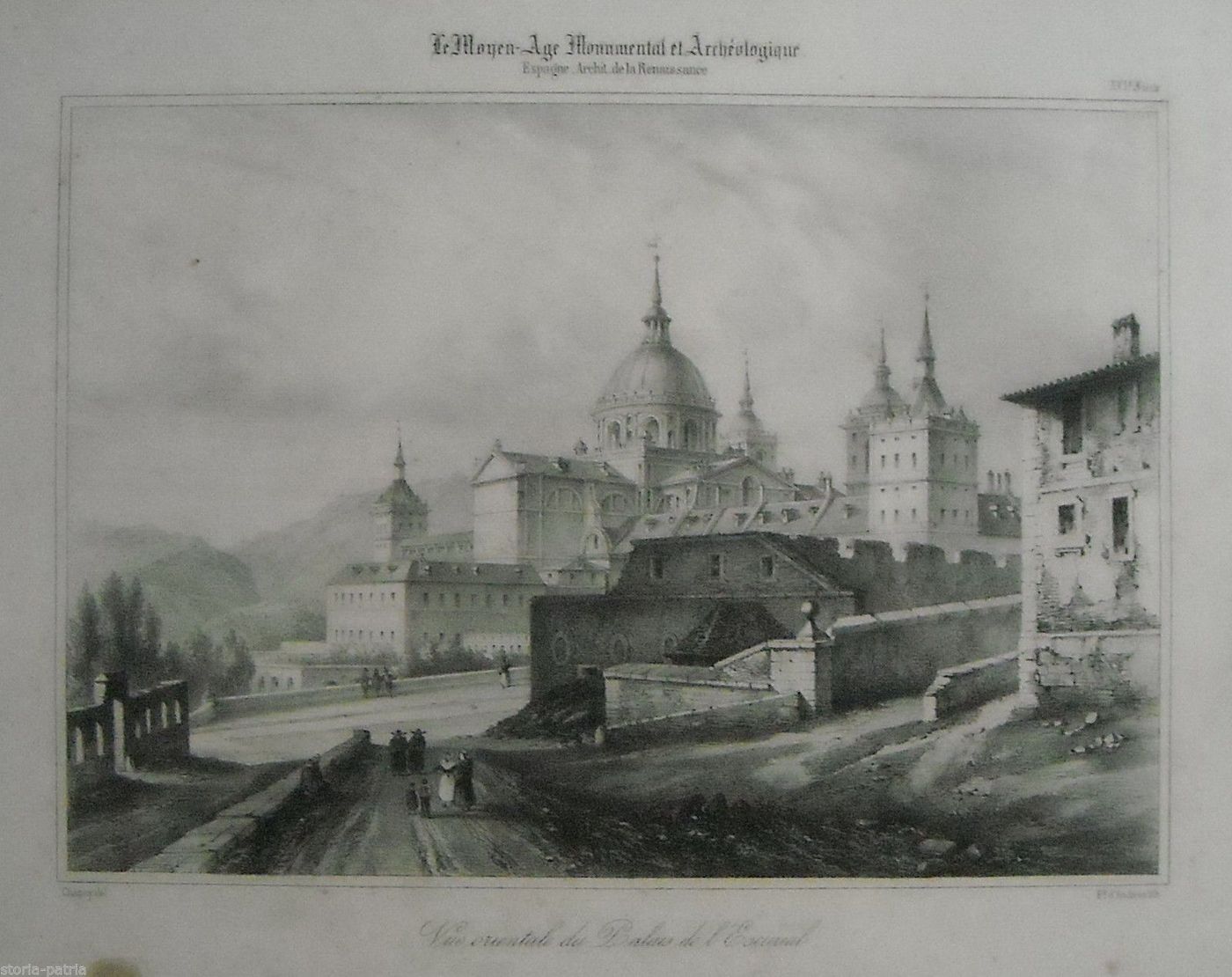 Veduta Del Palazzo Dell'Escorial A Madrid, Spagna. Litografia Di Chapuy, XIX Secolo