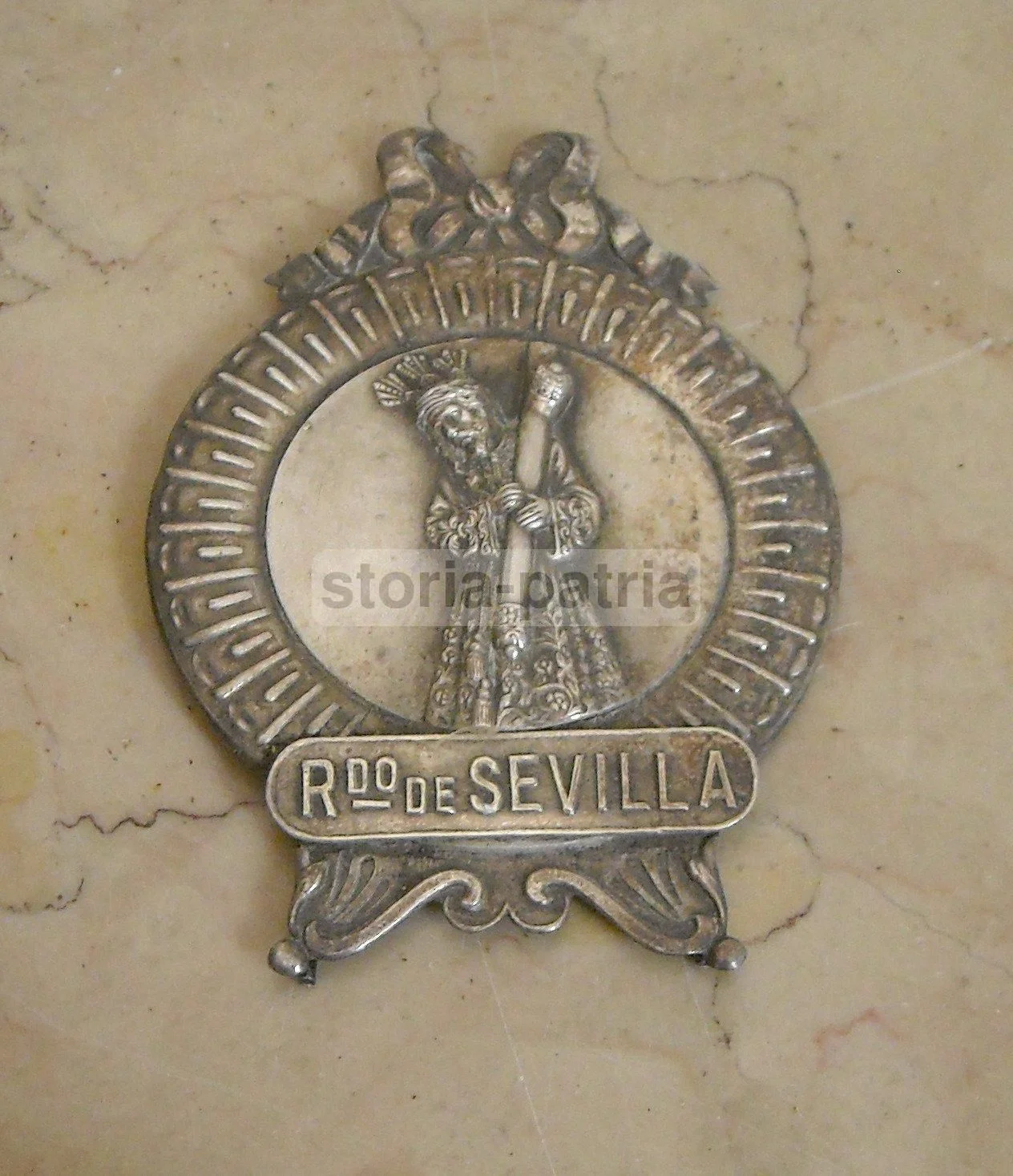 Antique Devotional Miniature, Seville, Silvered Metal, Late 19th-Early 20th Century