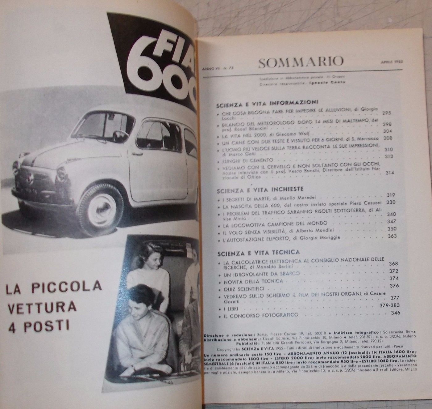 Scienza E Vita, Aprile 1955: Marte, Fiat 600 E L'Era Atomica