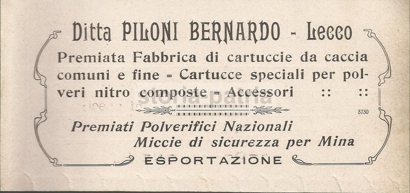 Cartucce Da Caccia Piloni Bernardi Lecco Pubblicità Antica 1922