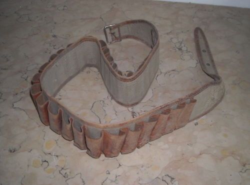 Cinturone Da Caccia d'Epoca In Tessuto E Pelle Per 30 Cartucce