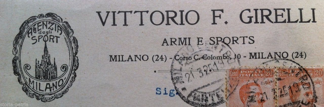 Cartolina Pubblicitaria Girelli Sport Caccia Milano 1925