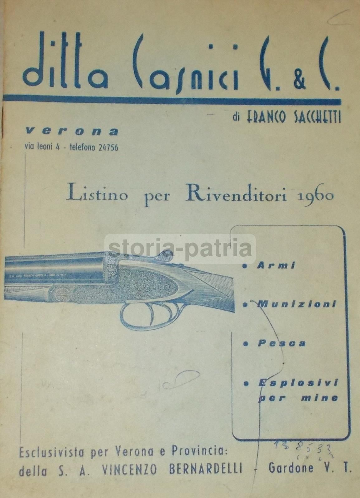 Catalogo Listino Casnici Bernardelli Verona 1960 Caccia Pesca Armi