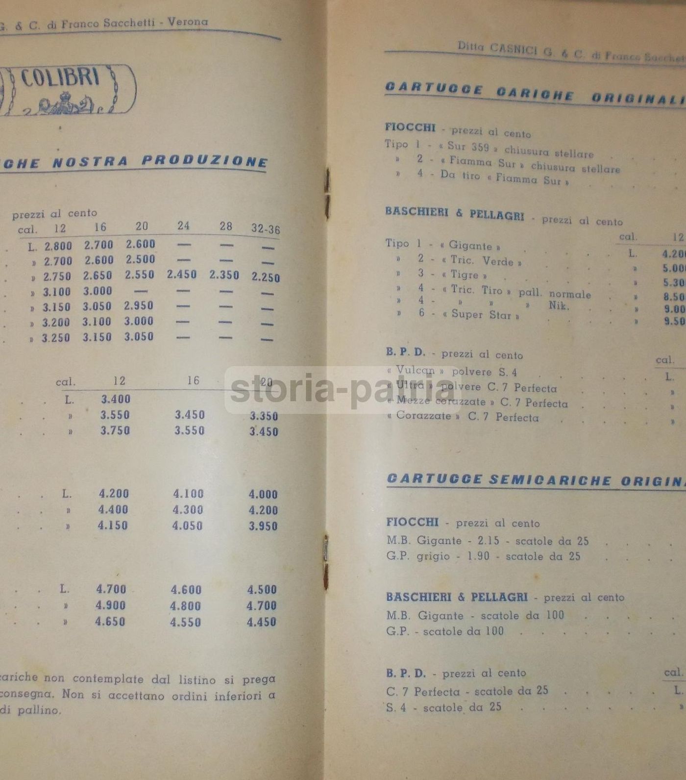 Catalogo Listino Casnici Bernardelli Verona 1960 Caccia Pesca Armi
