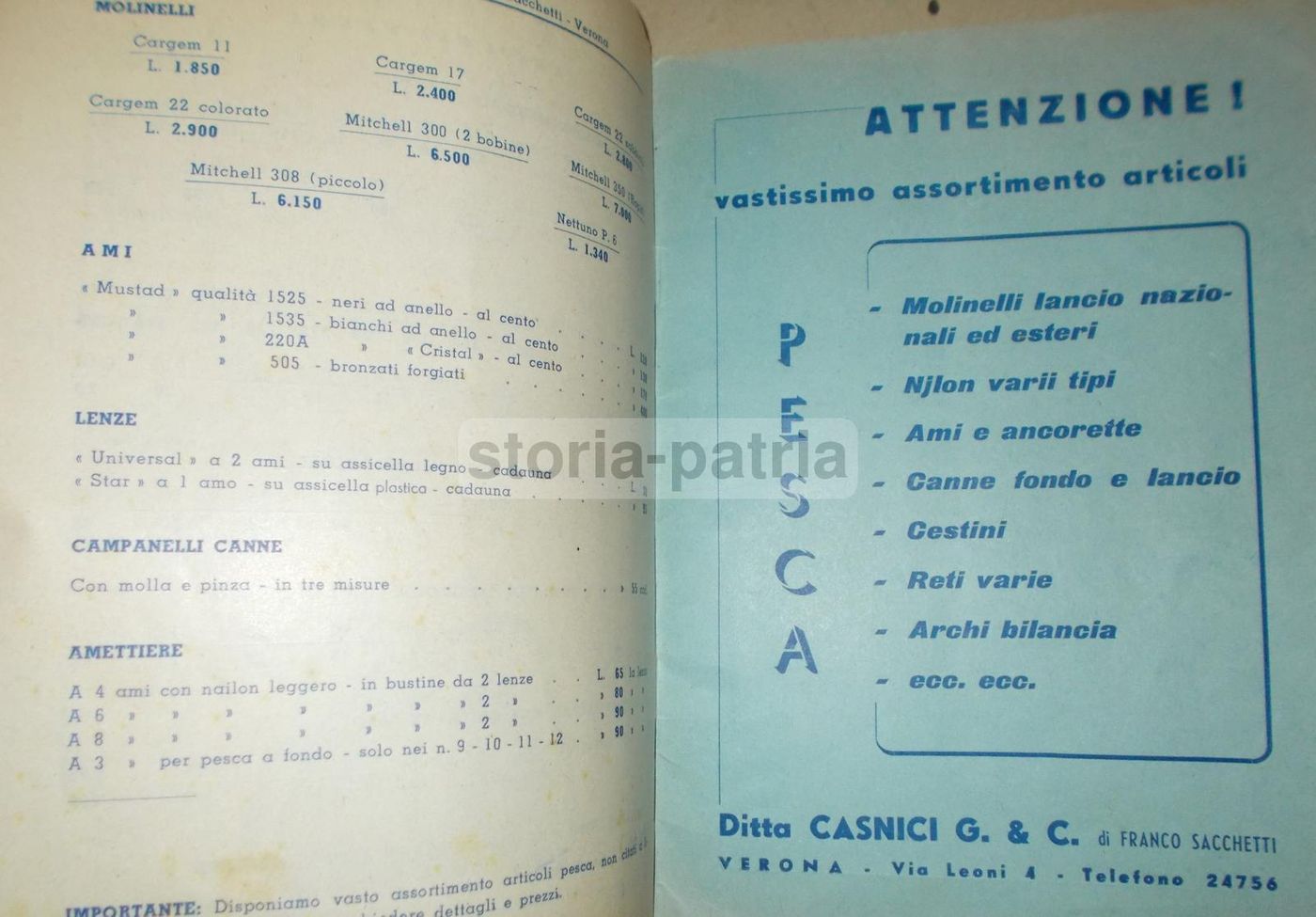 Catalogo Listino Casnici Bernardelli Verona 1960 Caccia Pesca Armi