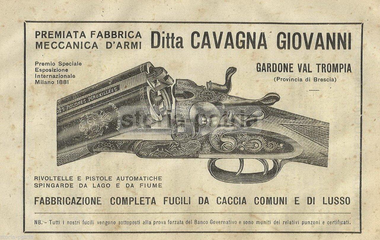 Pubblicità Antica Cavagna Armi Gardone Val Trompia Brescia 1920