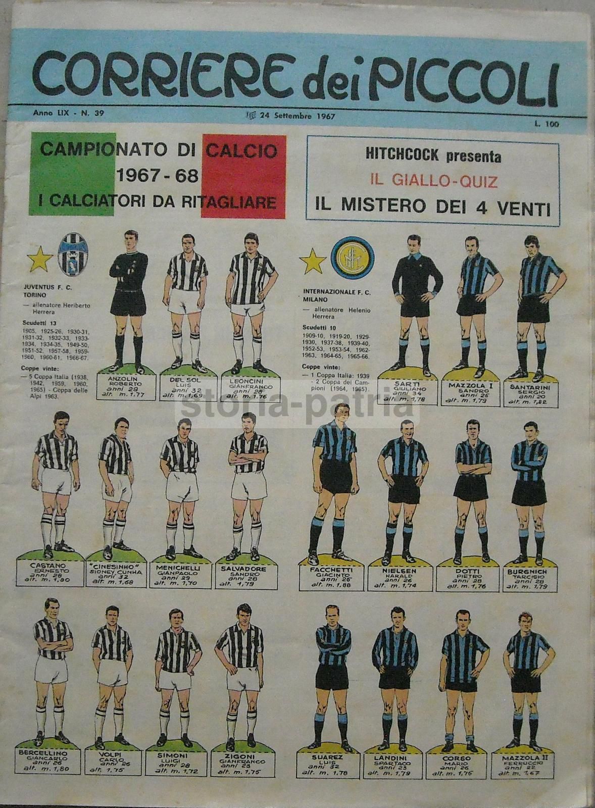 Corriere Dei Piccoli, 24 Settembre 1967: Figurine Inter Juventus E Missioni Spaziali