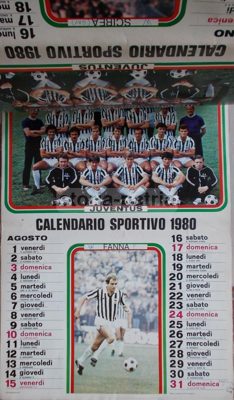 Calendario Juventus 1980 Con Scirea, Bettega, Tardelli. For Vem