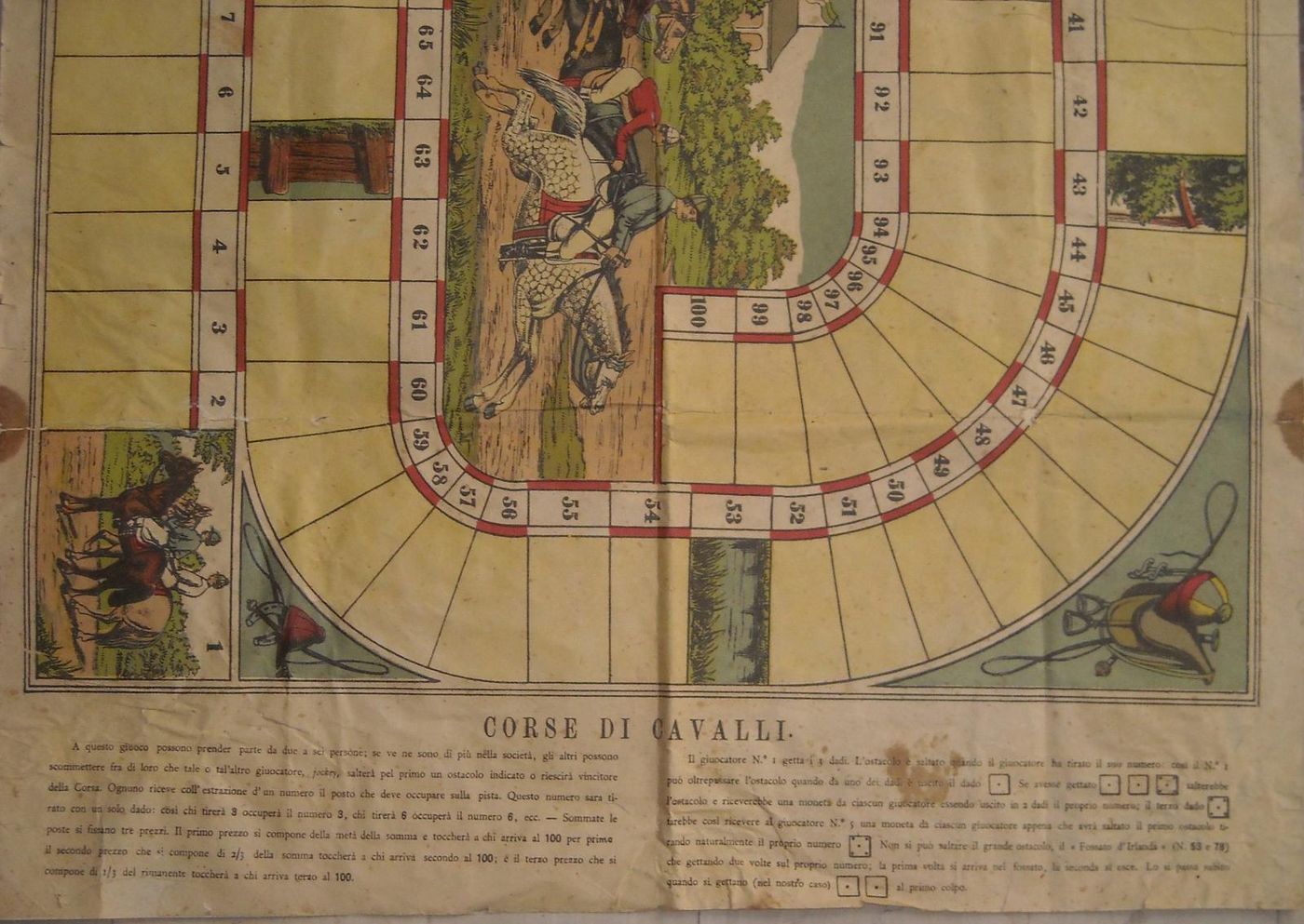 Stampa Antica Gioco Corse Cavalli Ippodromo Fantini Anni '20 '40