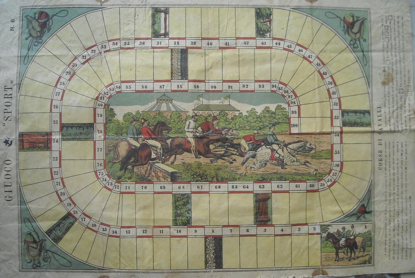Stampa Antica Gioco Corse Cavalli Ippodromo Fantini Anni '20 '40