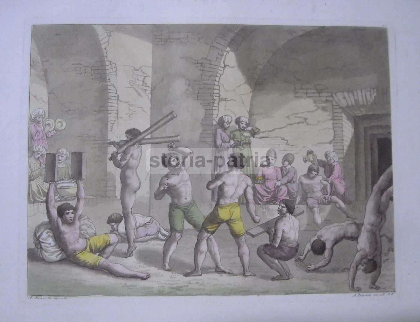 Antica Incisione Palestra Ginnastica Monticelli Biasioli '800