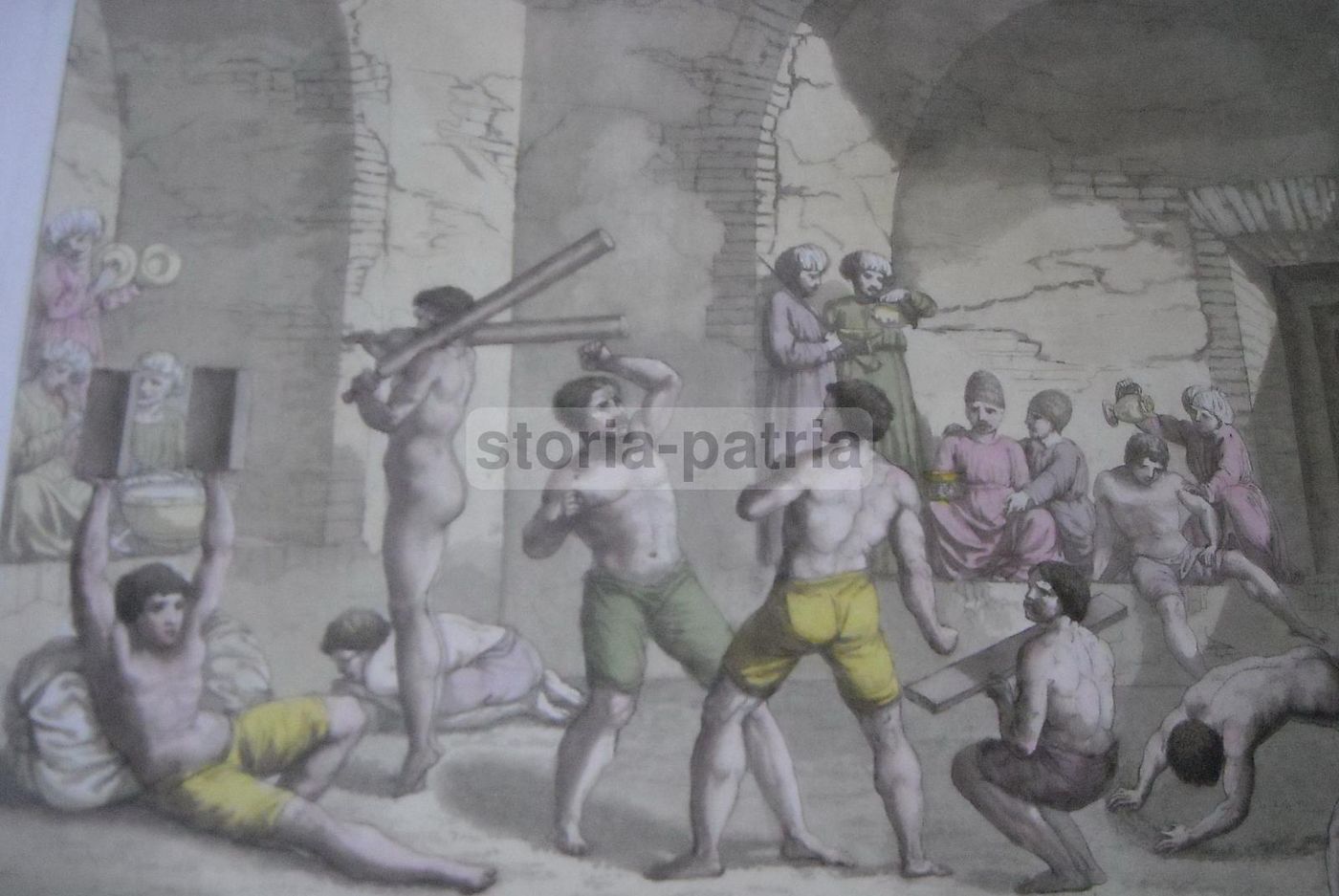Antica Incisione Palestra Ginnastica Monticelli Biasioli '800