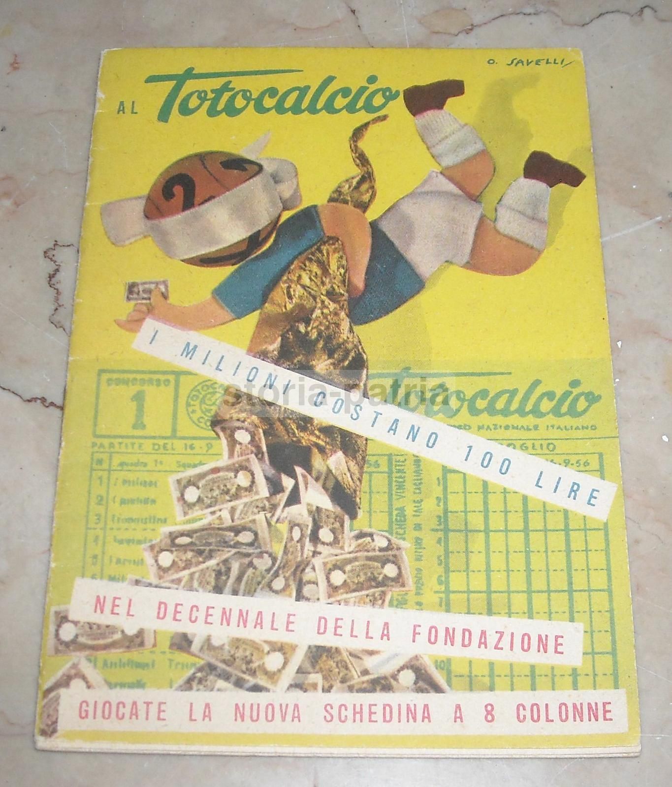 Totocalcio 1956 Schedina Decennale Gros Monti Copertina Savelli