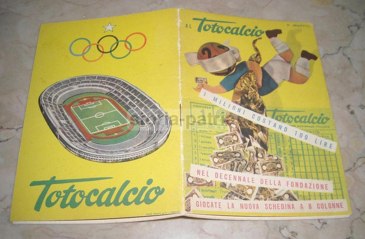 Totocalcio 1956 Schedina Decennale Gros Monti Copertina Savelli