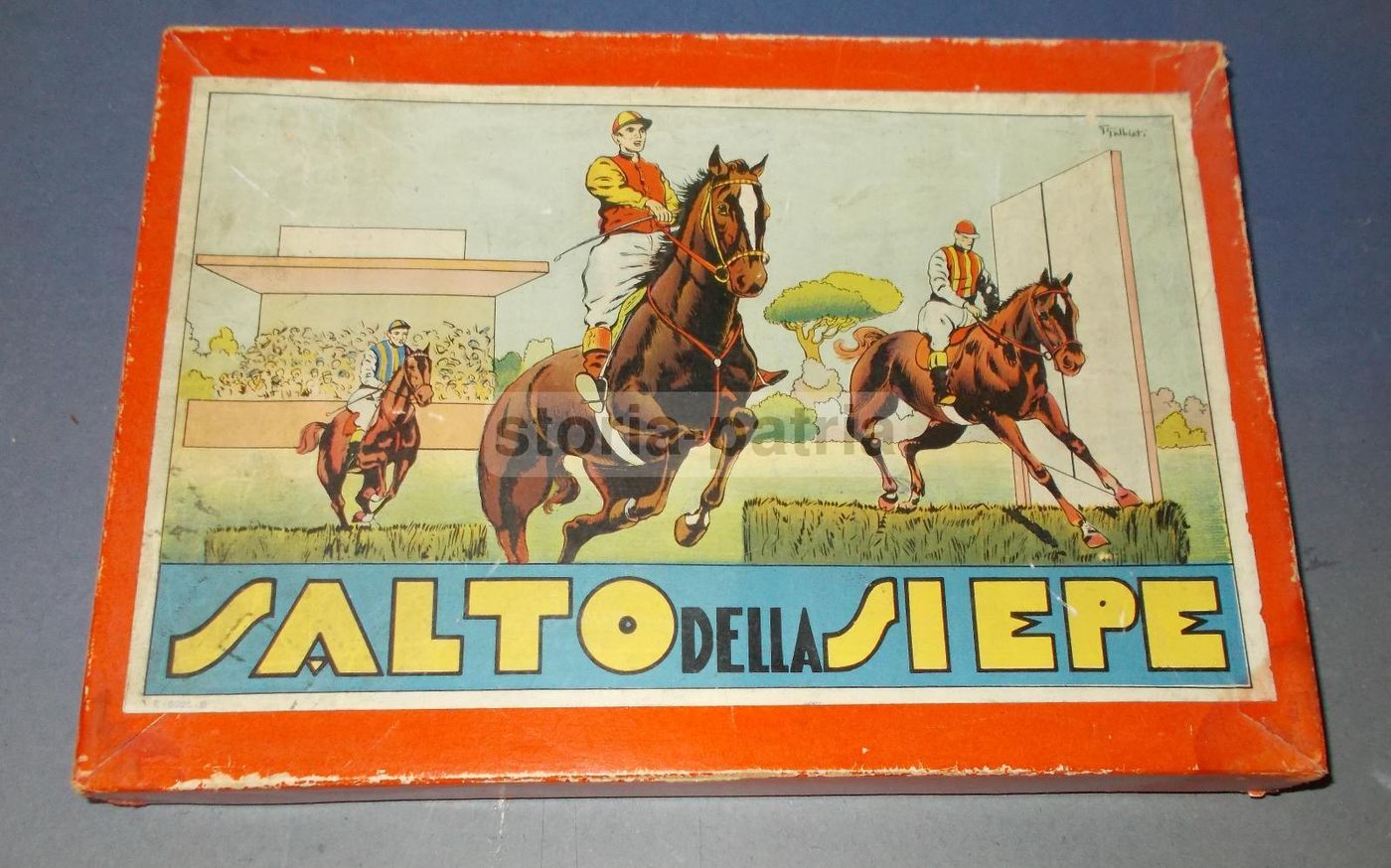 Gioco d'Epoca Salto Della Siepe Illustrato Da Galbiati Con Cavallini In Legno, Anni '30 '50