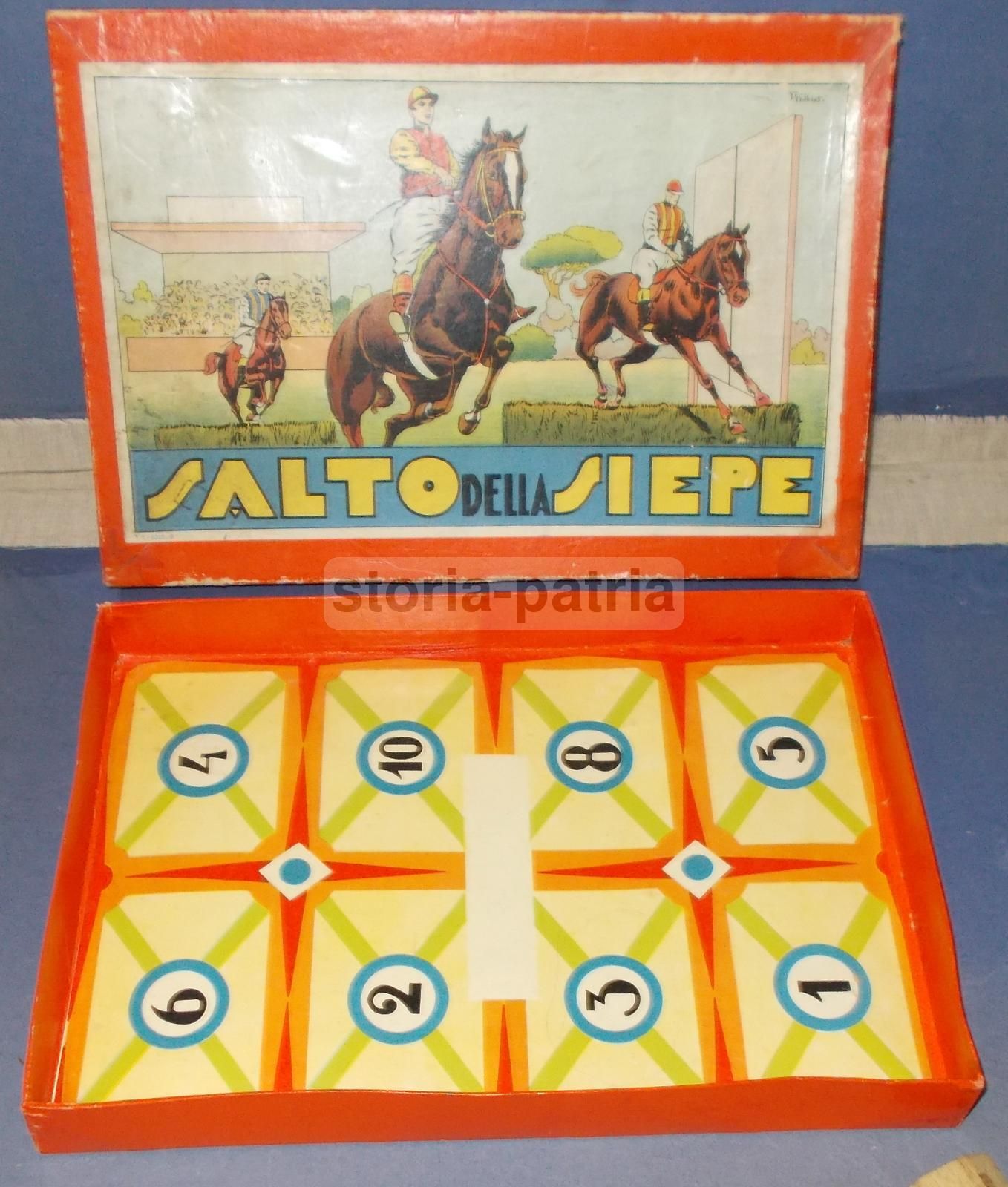 Gioco d'Epoca Salto Della Siepe Illustrato Da Galbiati Con Cavallini In Legno, Anni '30 '50