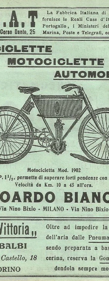 Bianchi, Fiat, Dunlop Advertisement 1902: Motorcycles and Automobiles