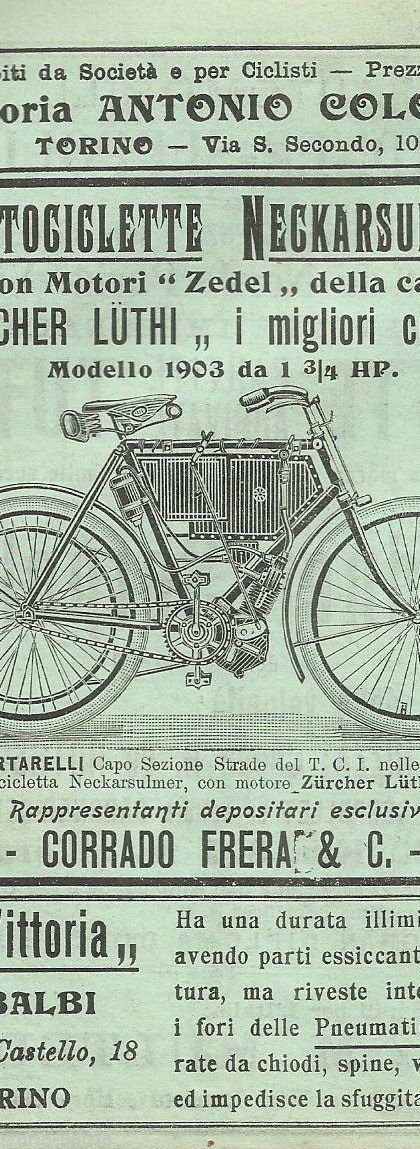 Pubblicità Motociclette Neckarsulmer Zedel Frera, Milano 1902