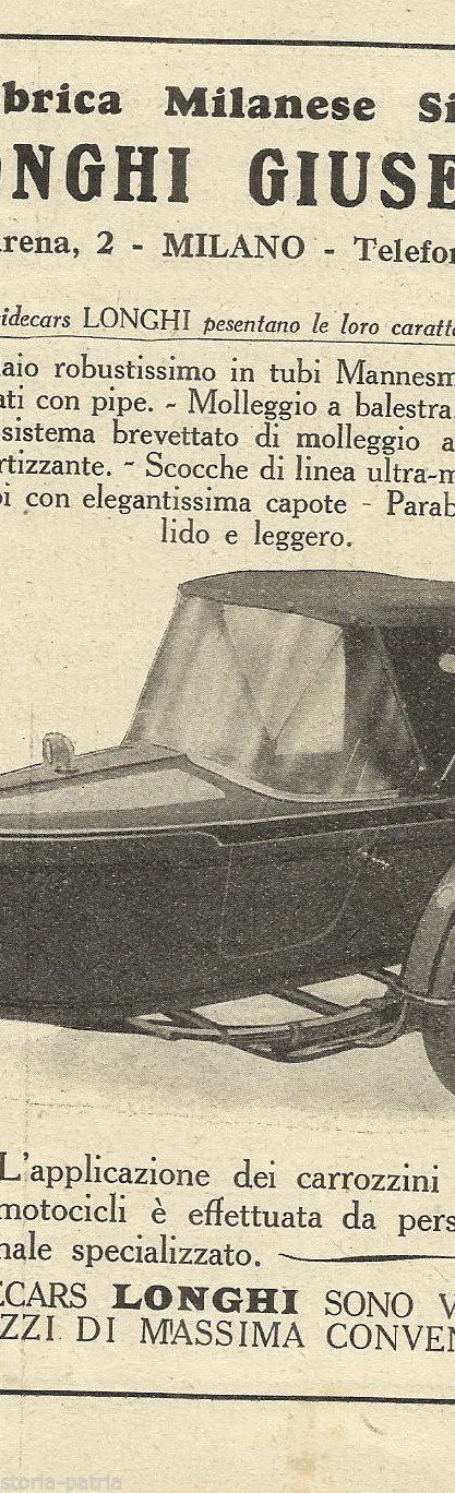 Pubblicità Antica Sidecar Giuseppe Longhi Milano Anni '30