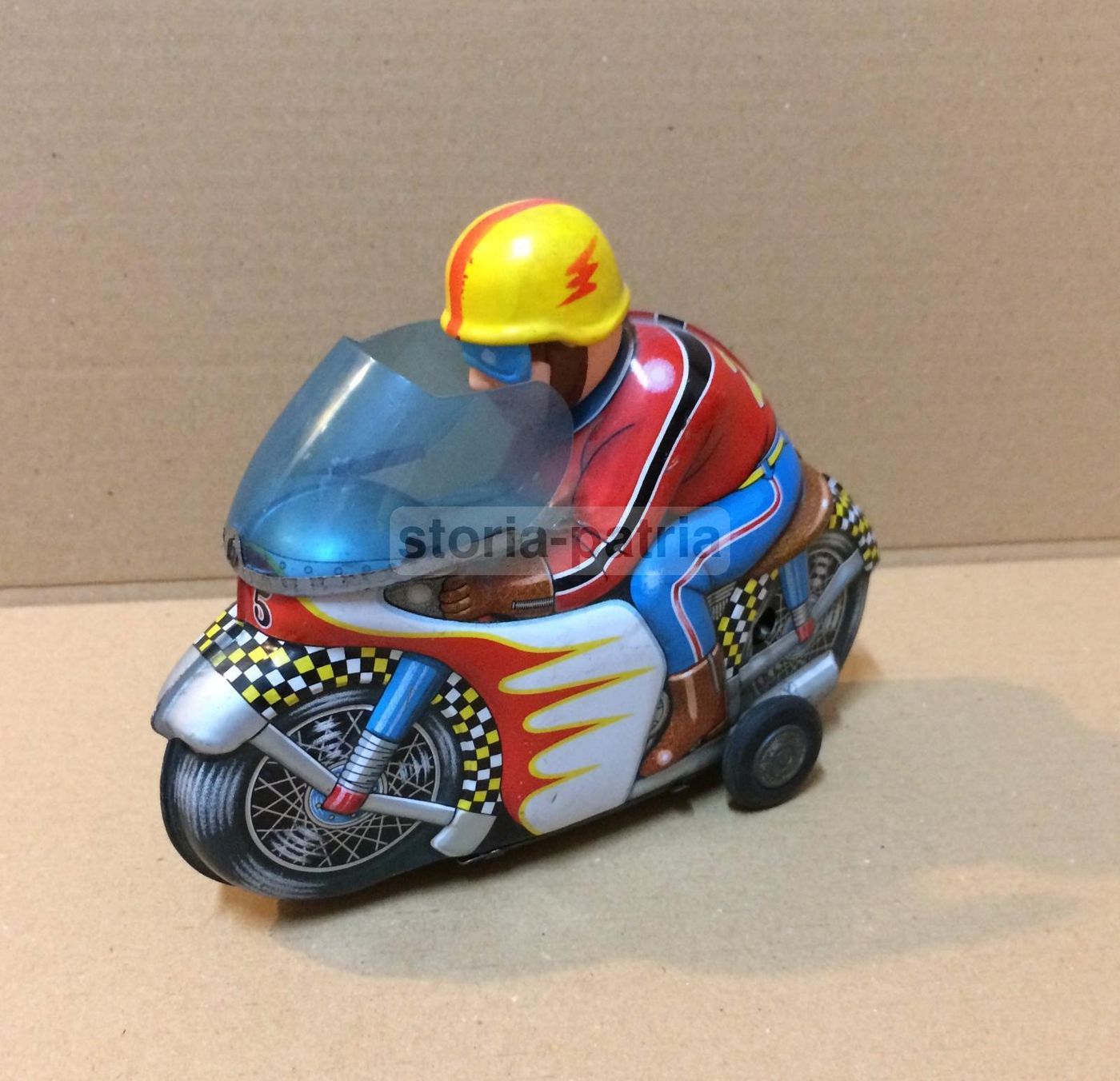 Motociclista Giocattolo Vintage In Metallo Made In Japan, Anni '60 '70