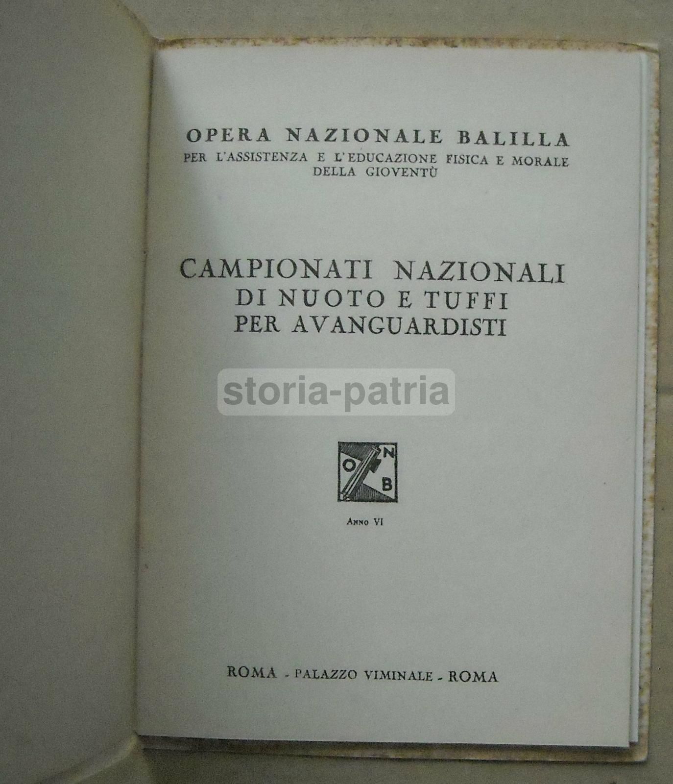 Campionati Nazionali Nuoto E Tuffi Opera Nazionale Balilla Roma 1928 Illustrato