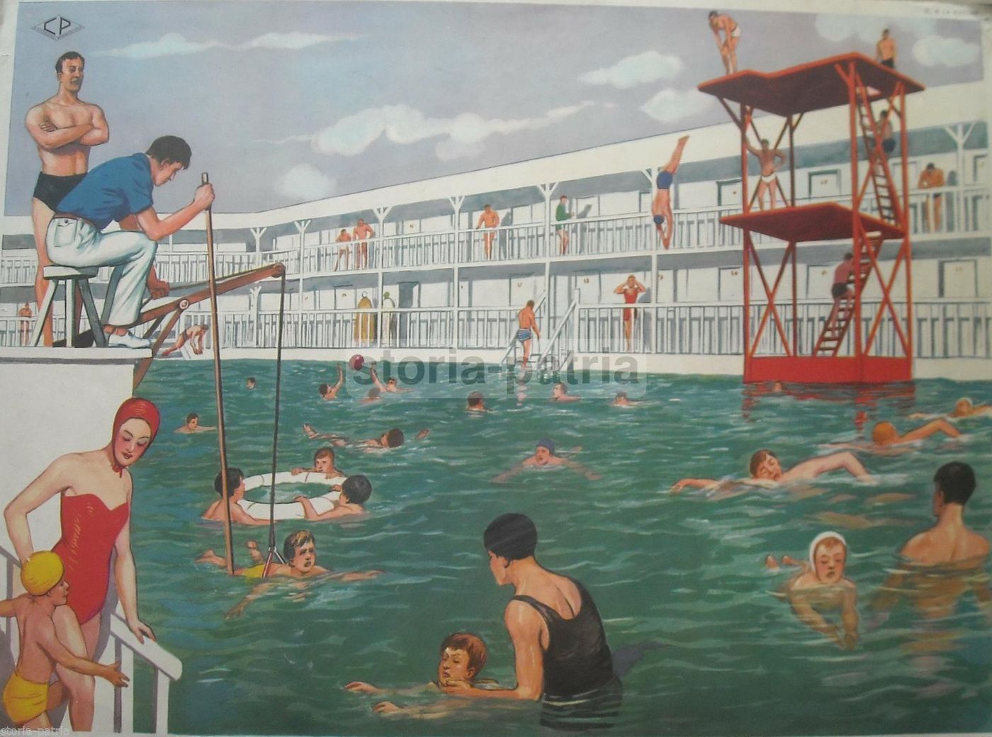 Stampa Vintage Piscina E Parrucchiere Anni '50 Rossignol