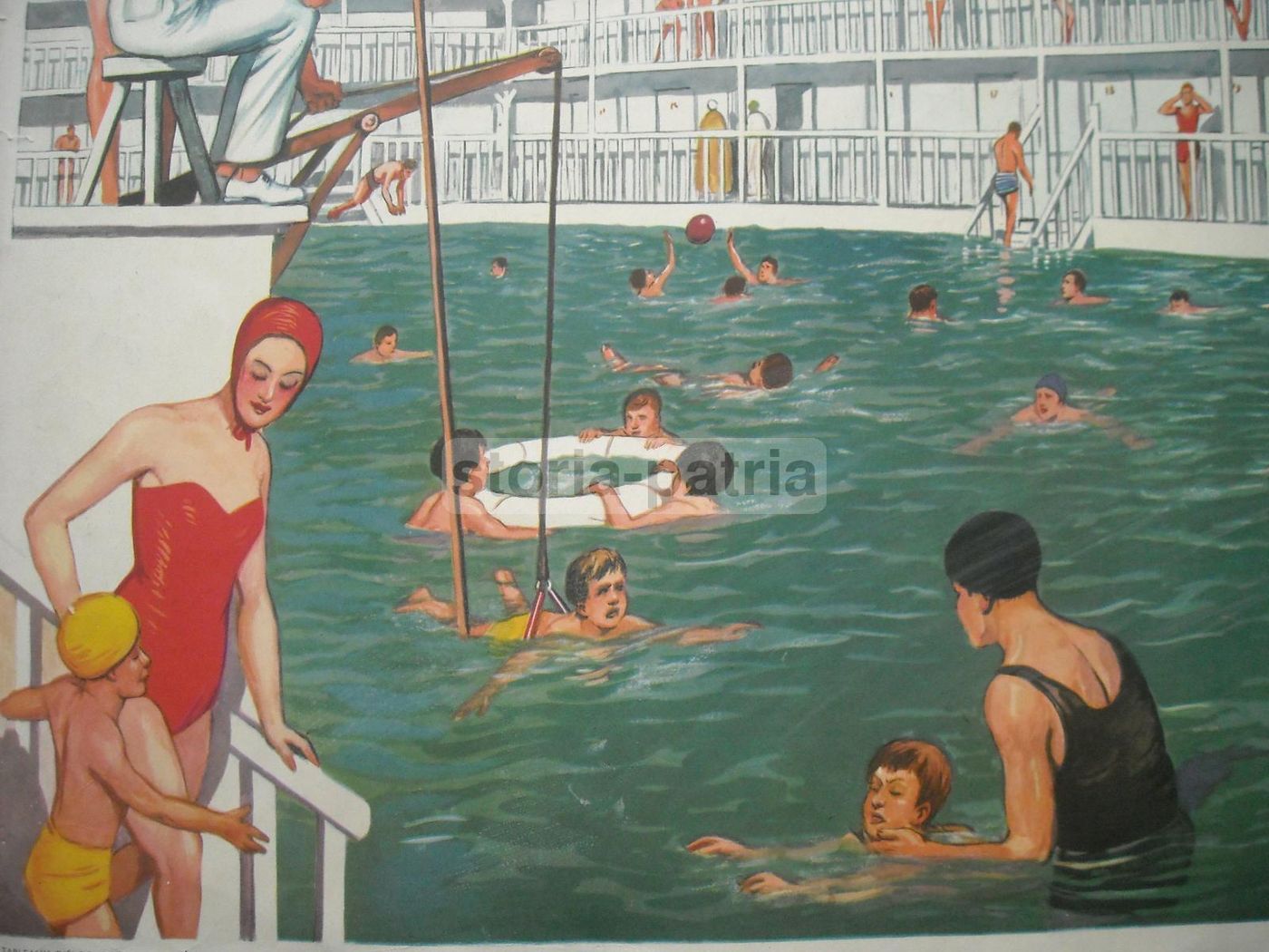 Stampa Vintage Piscina E Parrucchiere Anni '50 Rossignol