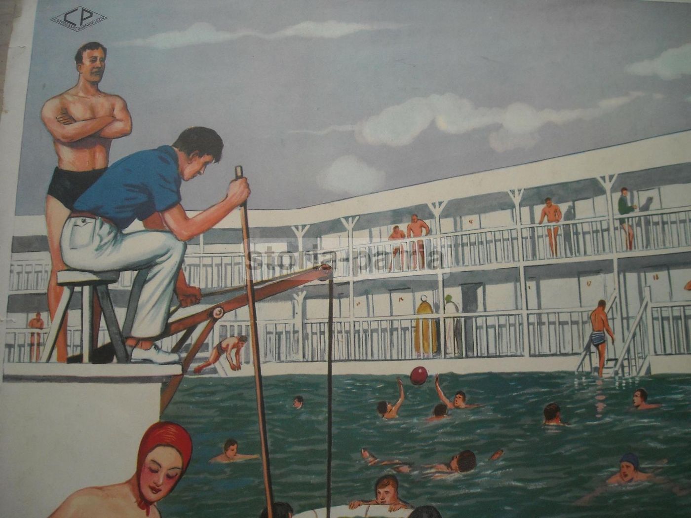Stampa Vintage Piscina E Parrucchiere Anni '50 Rossignol