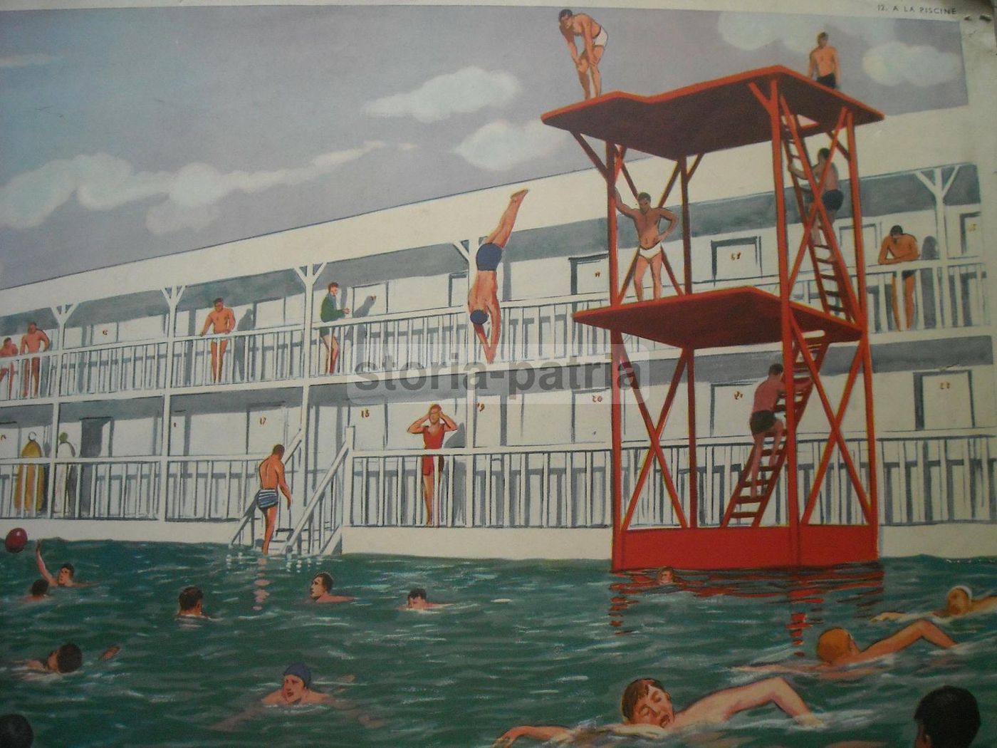 Stampa Vintage Piscina E Parrucchiere Anni '50 Rossignol