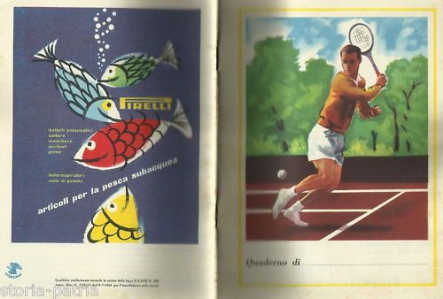 Quaderno Scolastico Pirelli Tennis E Pesca Subacquea Anni '50