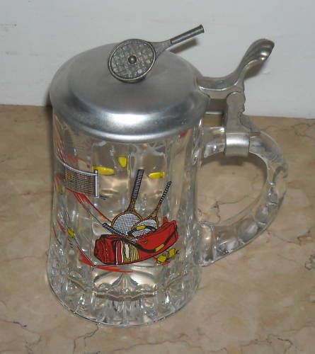 Boccale Da Birra In Vetro Con Decorazioni Tennis Vintage Anni '50