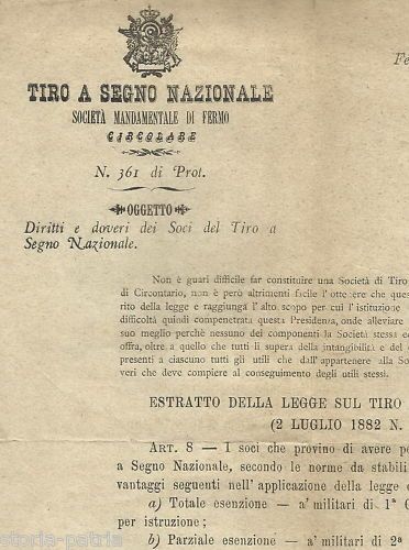Regolamento Del Tiro A Segno Nazionale Di Fermo, 1890