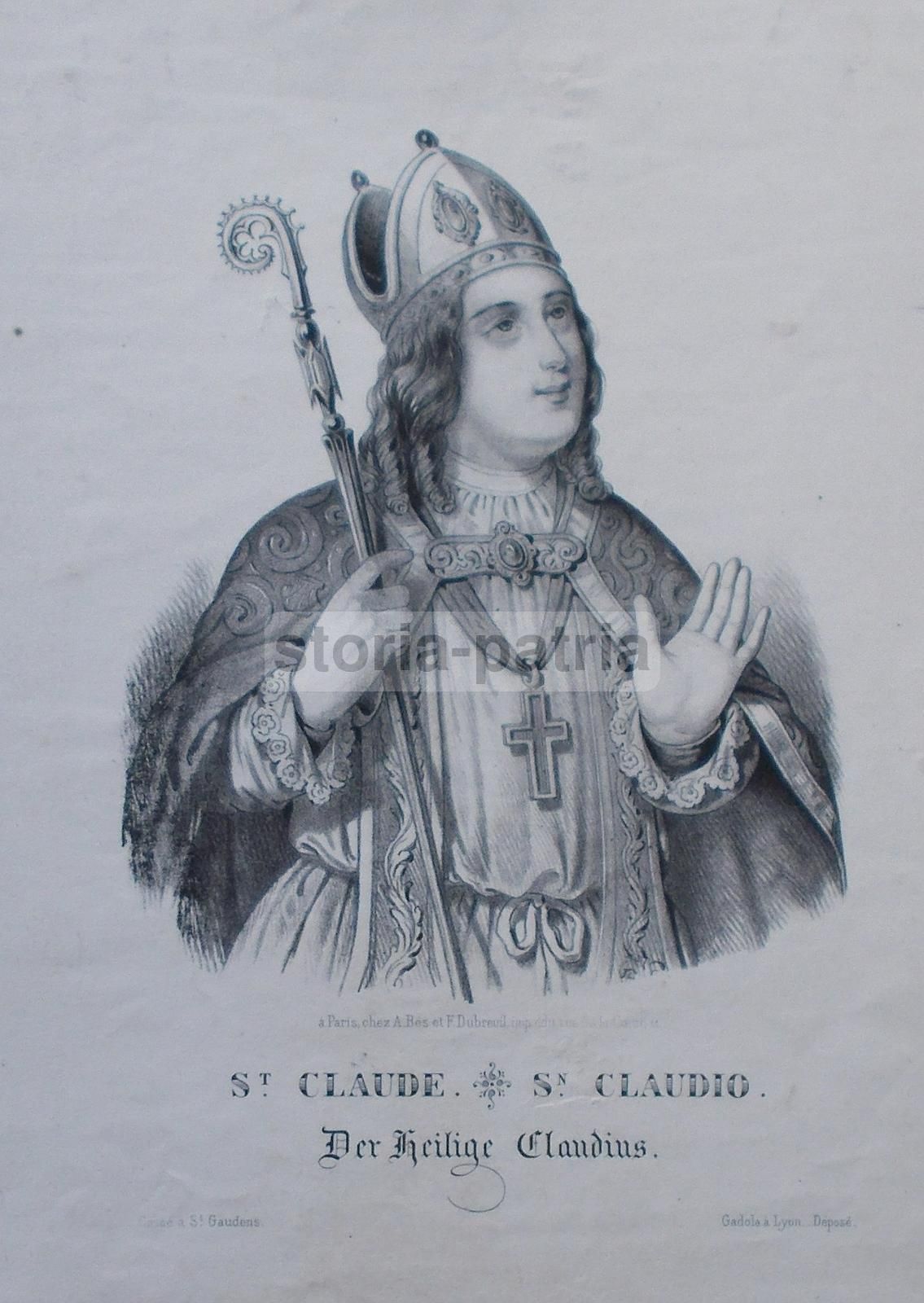 Stampa Devozionale San Claudio, Litografia Del XIX Secolo, Lione E Parigi