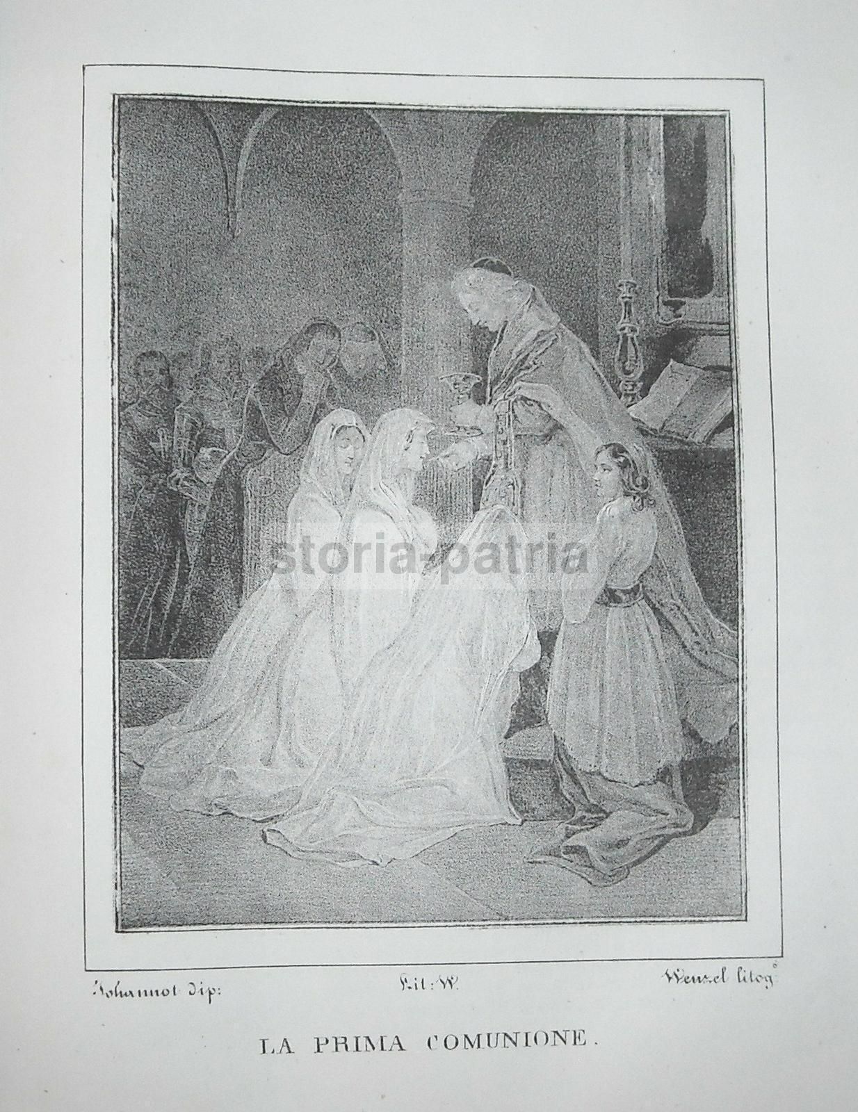 Antica Litografia Napoletana: La Prima Comunione, Wenzel 1840
