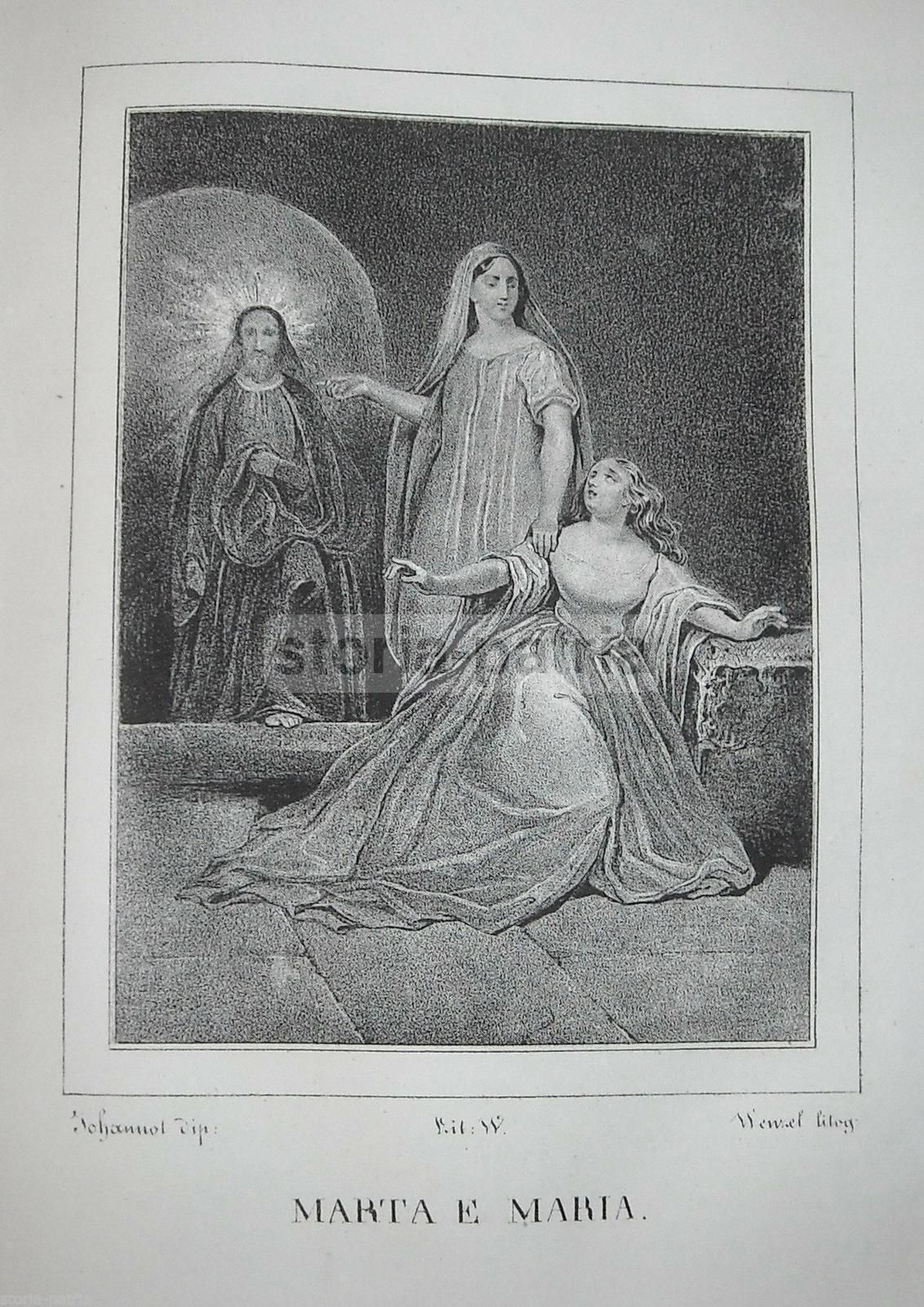 Antica Litografia Napoletana Wenzel: Marta E Maria, 1840