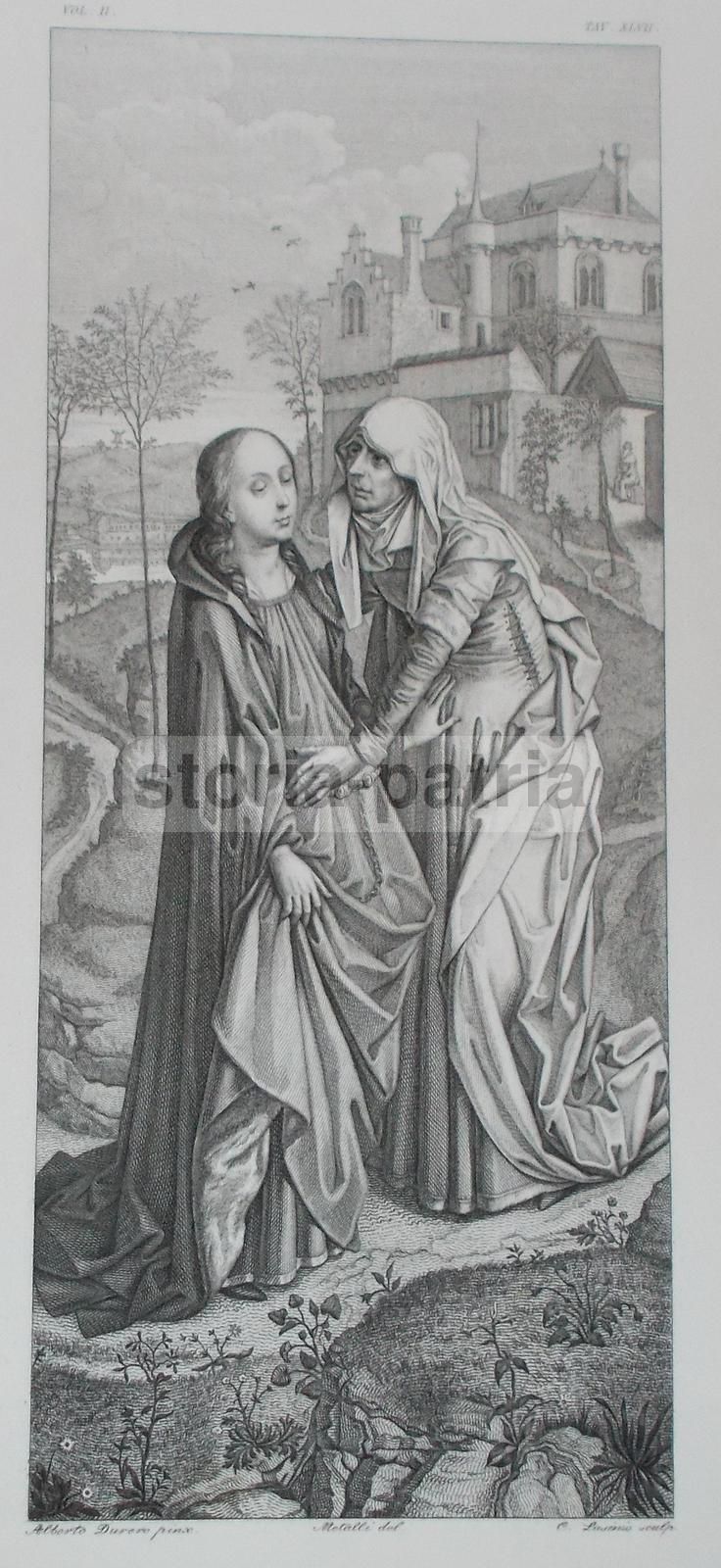 Incisione Antica Della Visita A Santa Elisabetta Di Carlo Lasinio Da Dürer, Torino