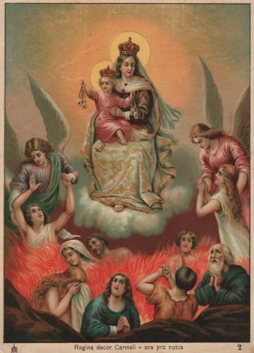 Stampa Popolare Madonna Del Carmelo Con Angeli Prima Metà 900