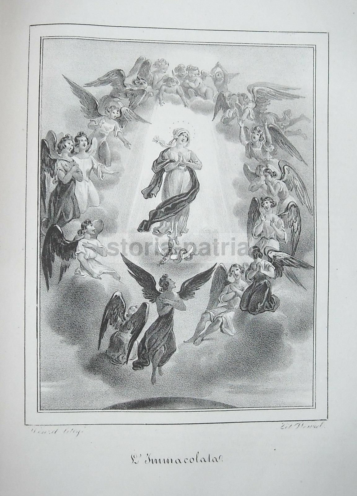 Stampa Litografica Immacolata Concezione, Wenzel, Napoli, 1840 Circa