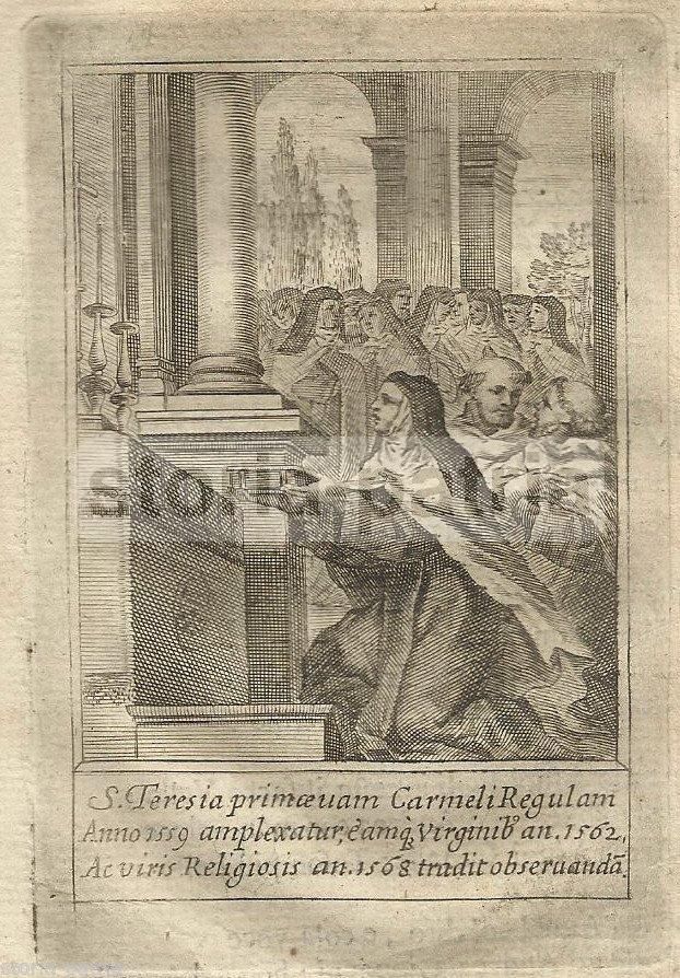 Incisione Santa Teresa E La Regola Del Carmelo Acquaforte 1670