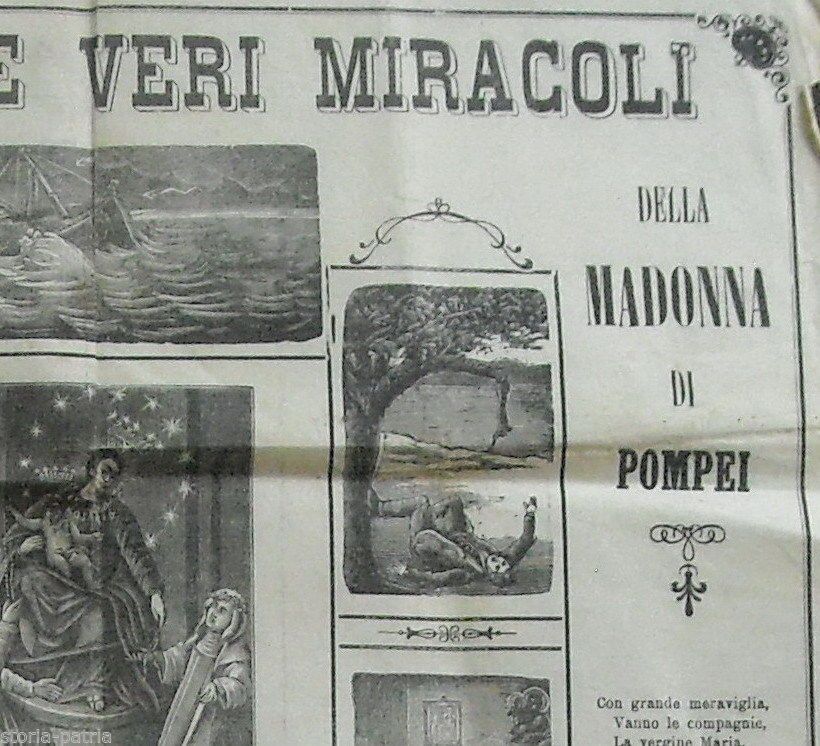 Stampa Popolare Madonna Di Pompei, Miracoli 1898, Foglio Volante