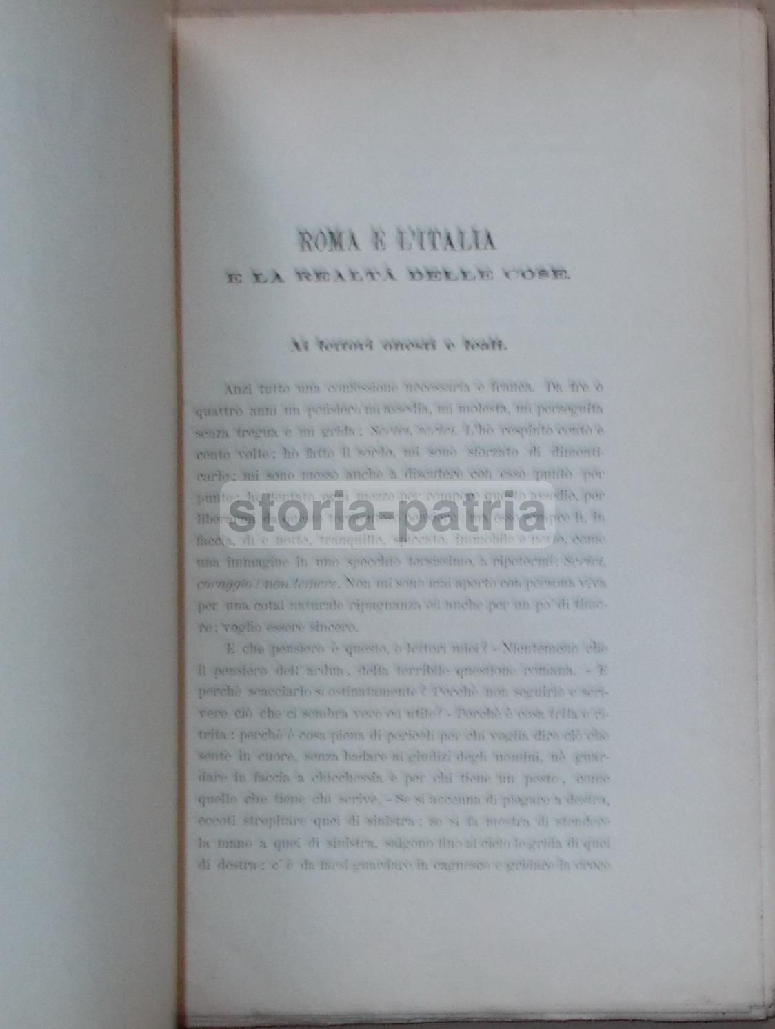 Roma E L'Italia E La Realtà Delle Cose   Geremia Bonomelli (1889)