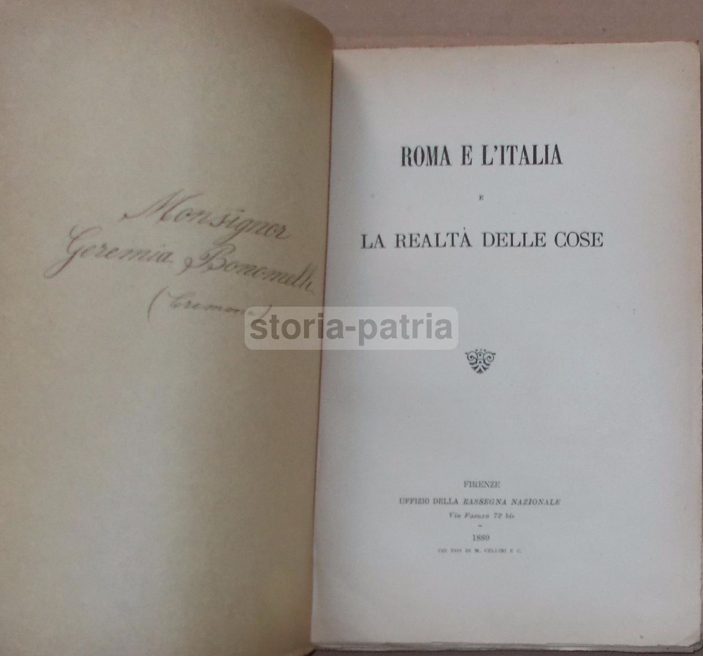 Roma E L'Italia E La Realtà Delle Cose   Geremia Bonomelli (1889)
