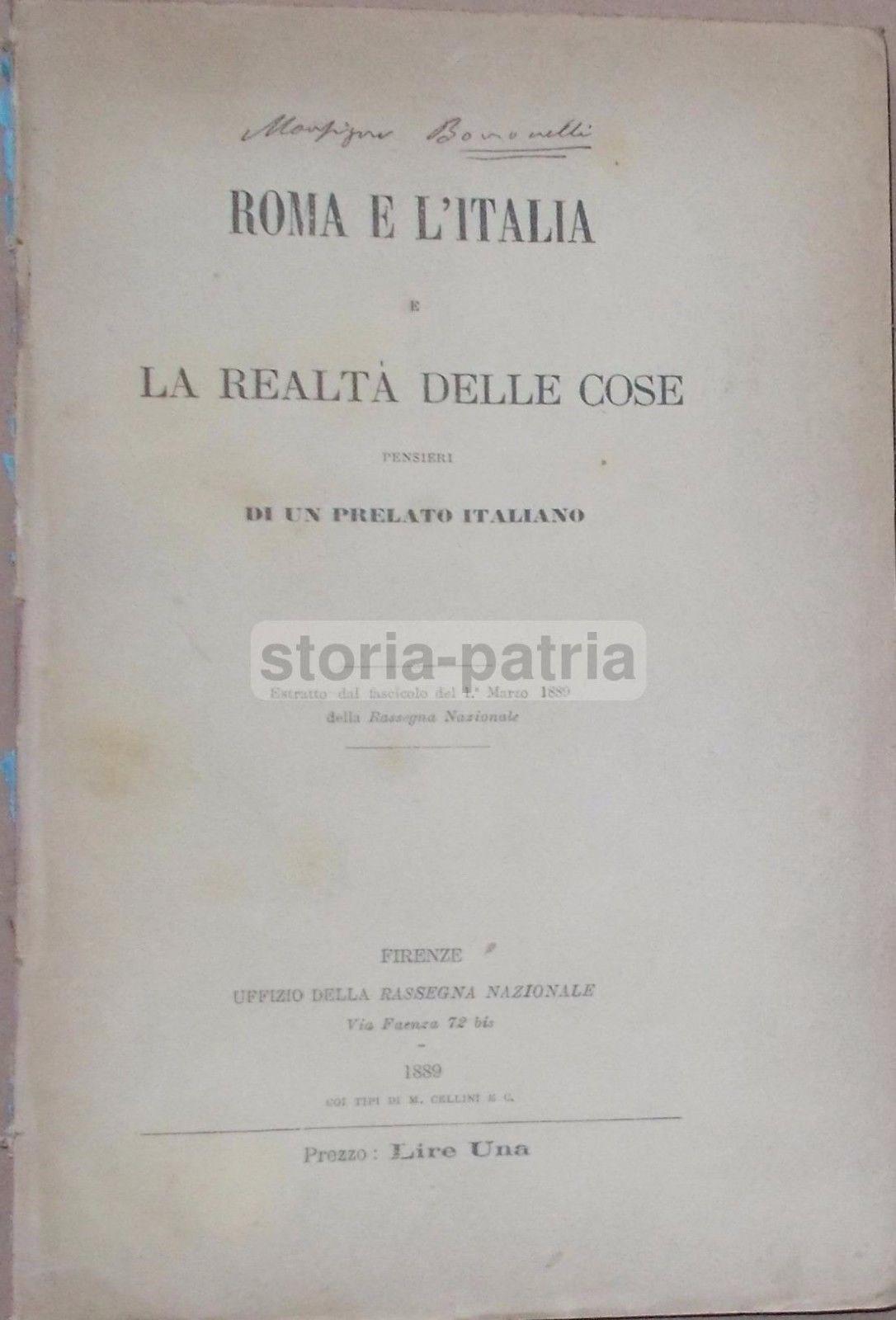 Roma E L'Italia E La Realtà Delle Cose   Geremia Bonomelli (1889)